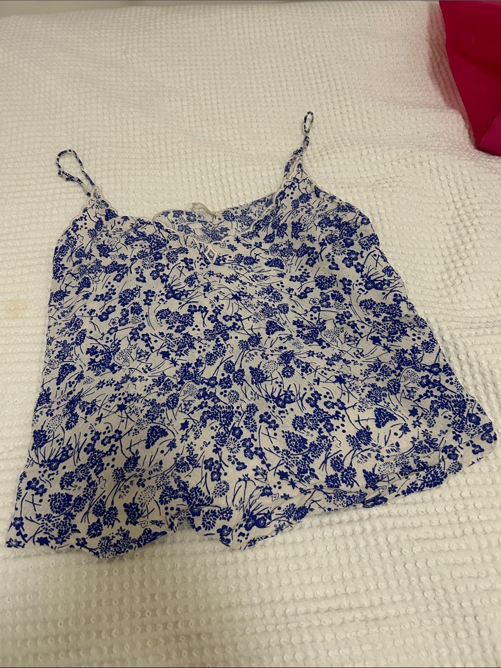 Intimately by Free People- White and Blue Floral Spaghetti-Strap Cami Top